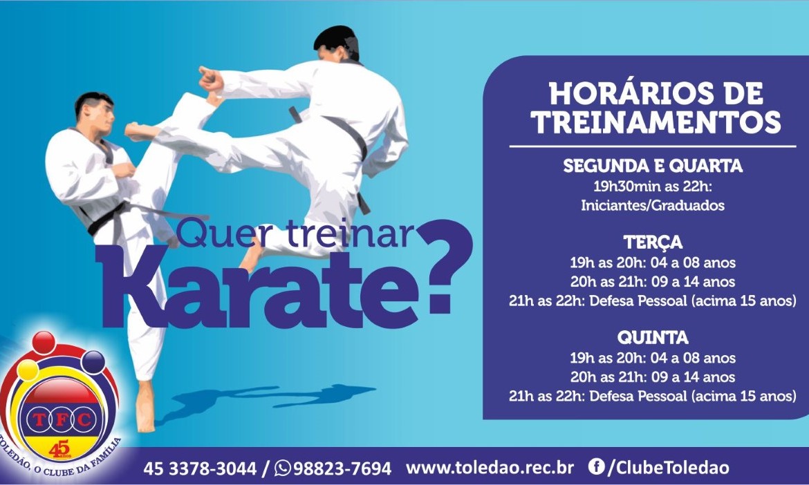 Horários das escolinhas de Karate para 2019