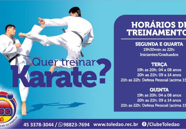 Horários das escolinhas de Karate para 2019