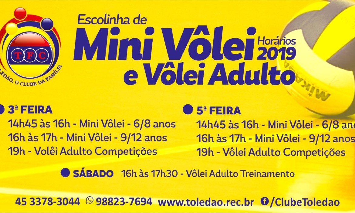 HORÁRIOS DAS ESCOLINHAS PARA 2019