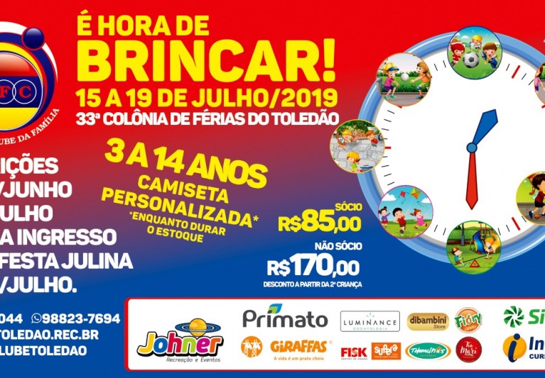 VEM AÍ… 33º COLÔNIA DE FÉRIAS DO CLUBE TOLEDÃO… É HORA DE BRINCAR!!!!!!
