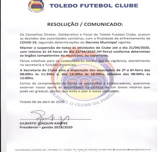 NOVO COMUNICADO 06/04/20