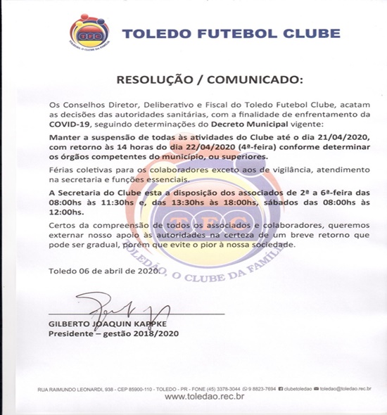 NOVO COMUNICADO 06/04/20